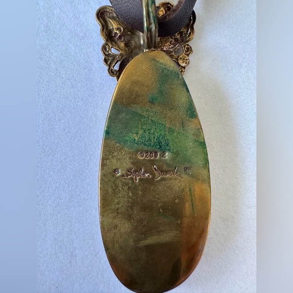 Stephen Dweck Boulder Opal Brown Leather and Bronze Butterfly Pendant Necklace - Picture 4 of 12